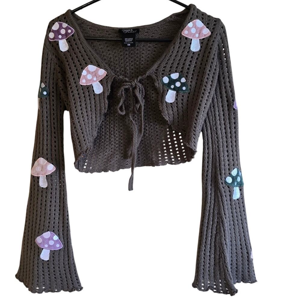 Thorn & Fable brown knit mushroom cropped cardigan size small